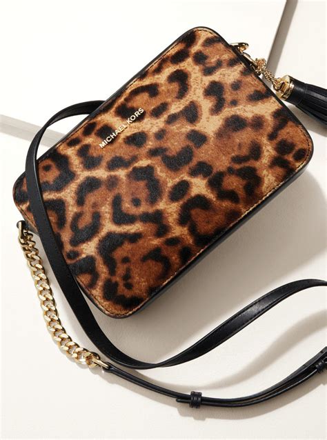 michael michael kors ginny leopard calf hair crossbody|Jet Set Medium Leopard Print Calf Hair Crossbody .